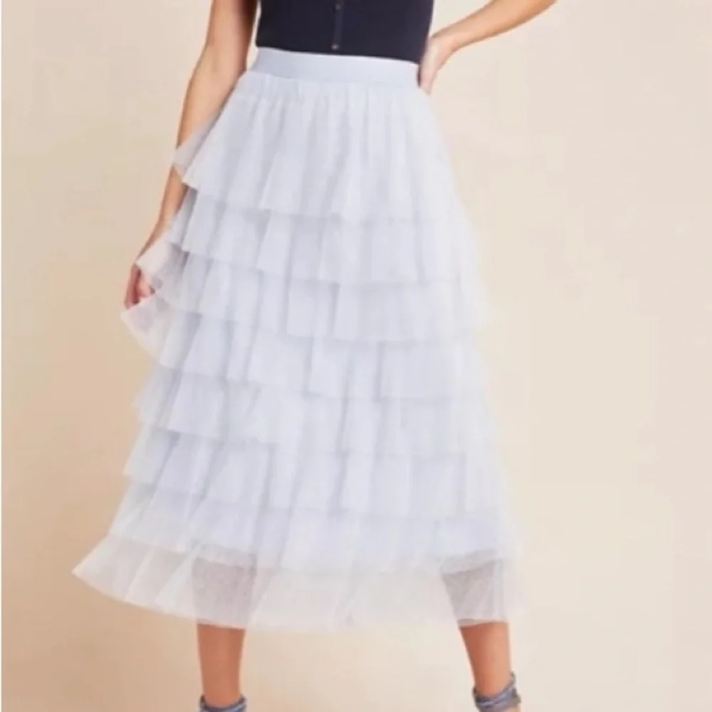 NWT Anthropologie Ashley Tulle MIDI Skirt Size Xl Blue